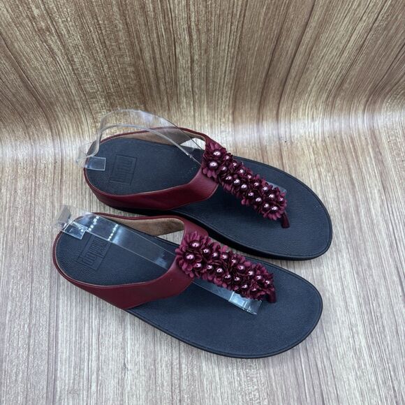 Fitflop Sandals Verna Pearl Flip Flops Thong Shooes Red Maroon Women’s Size 10 - Picture 2 of 8